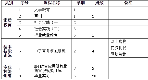 实践教学环节安排表