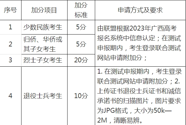 加分项目及加分标准